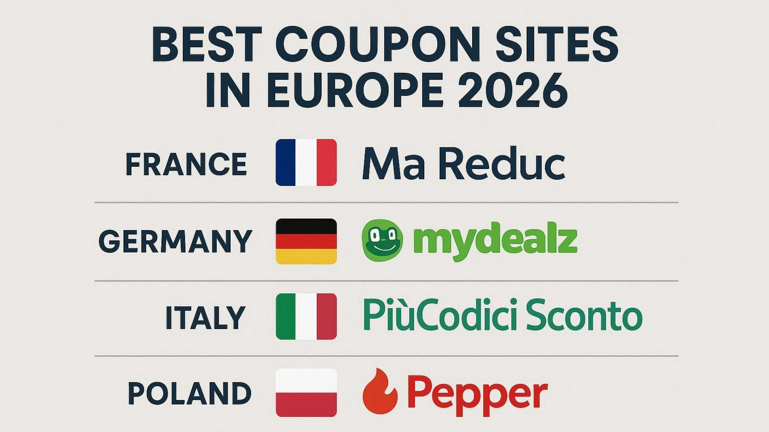Top 5 coupon sites France, Germany, Italy, Poland in 2026