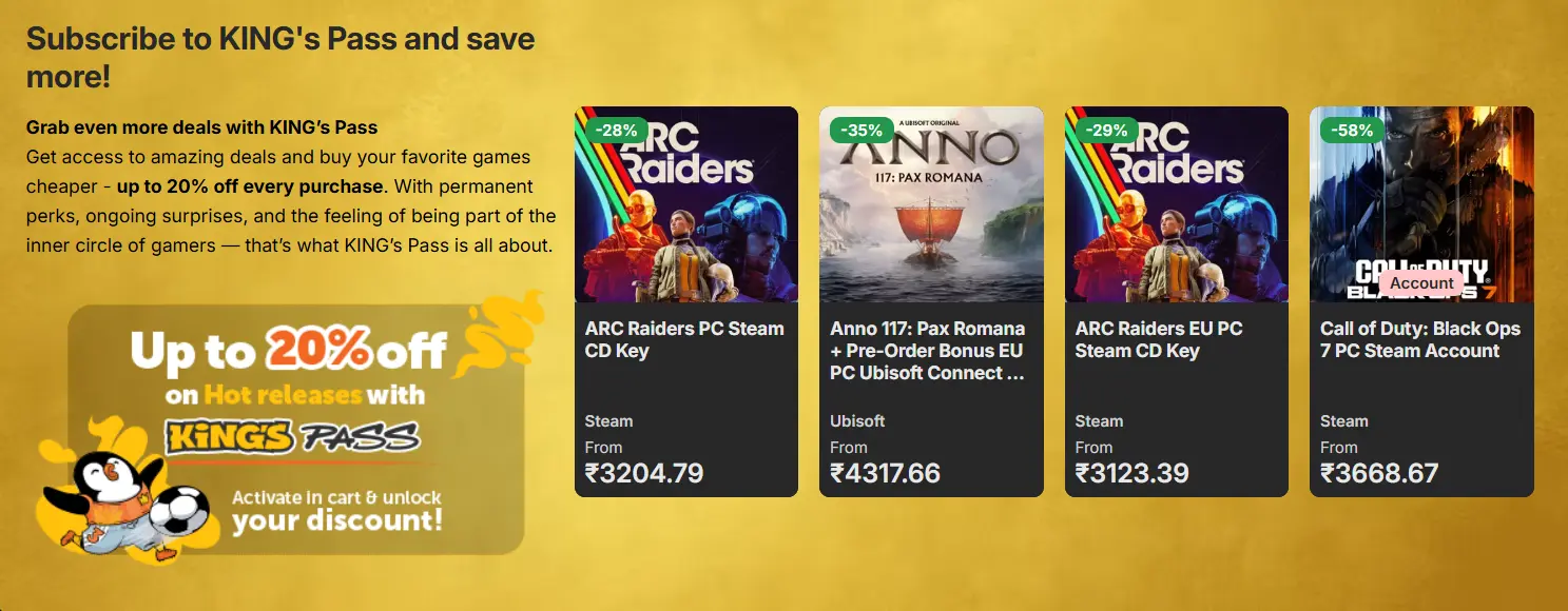 KING's Pass Gaming Deals