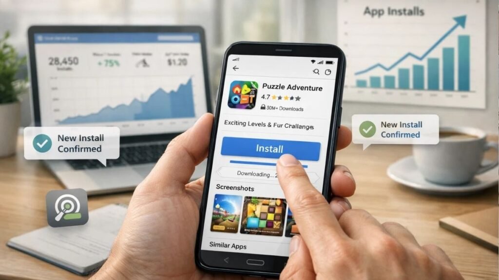 CPI in Affiliate Marketing using mobile infront laptop